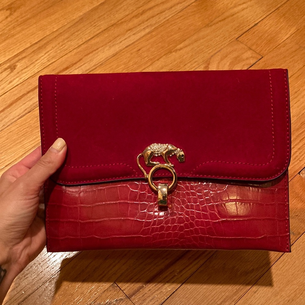 Topshop red clutch/ crossbody bag with gold chain strap and double pockets